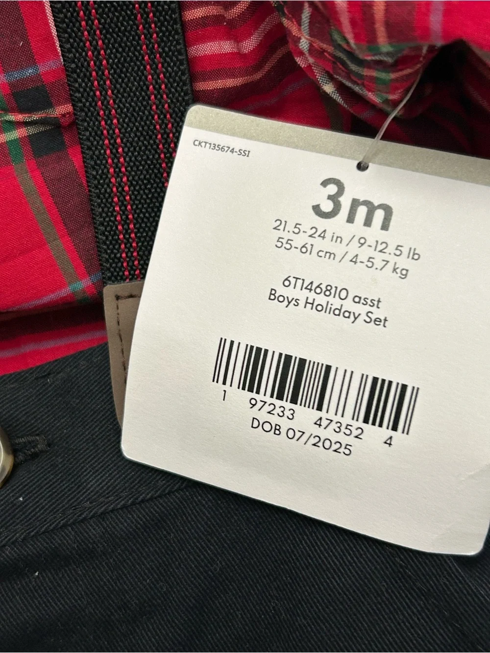 Carter’s Baby Boy 3M Plaid Holiday Shirt Pants Suspenders Bow Tie Outfit NWT